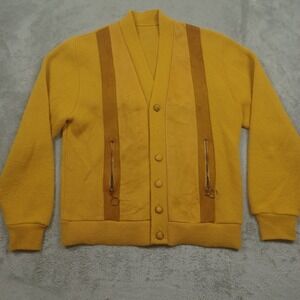 Vintage 60s Cardigan Mens Medium Brown Suede Leather Sweater Knit